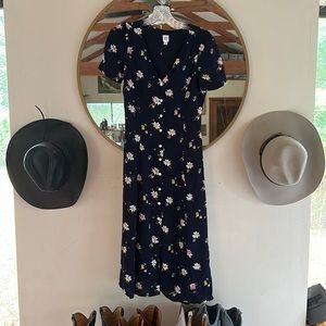 Gap midi button up floral navy dress